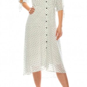 Maison Tara - 95043M Tea Length Polkadot Button Down Dress