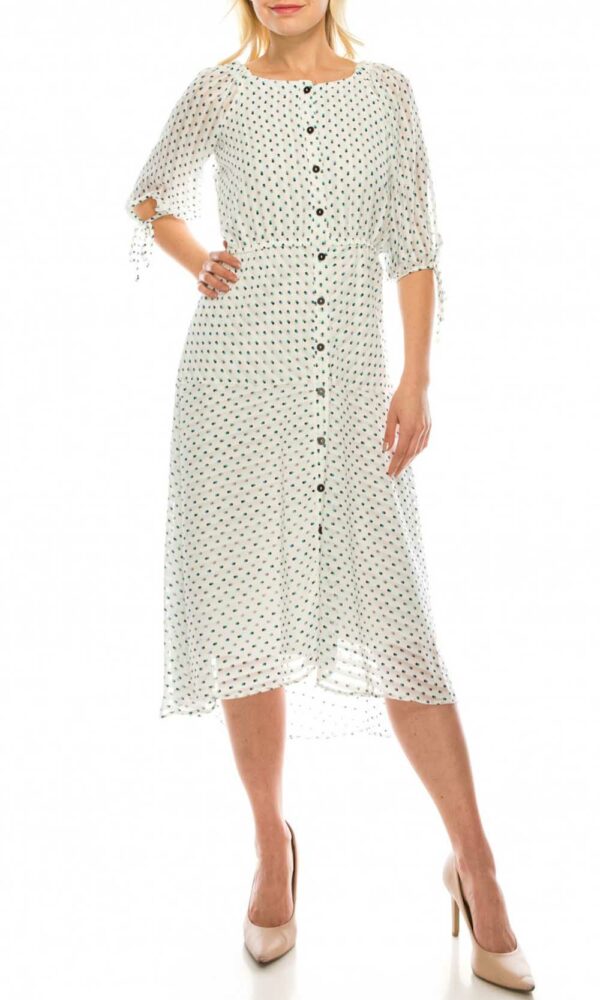 Maison Tara - 95043M Tea Length Polkadot Button Down Dress