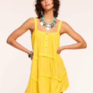 Mamie Babydoll Mini Dress in Bright Lemon