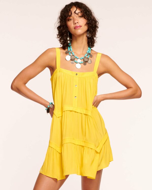 Mamie Babydoll Mini Dress in Bright Lemon