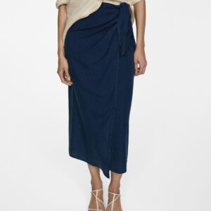 Mango Women's Lyocell Sarong Skirt - Dark Blue