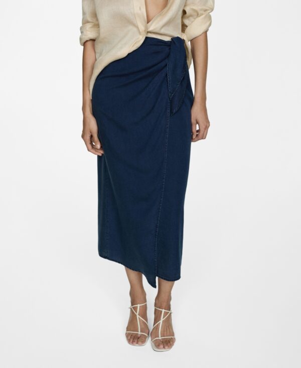 Mango Women's Lyocell Sarong Skirt - Dark Blue