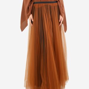 Marni Brown Silk Pleated Tulle Midi Skirt - Size Uk 8, Women's