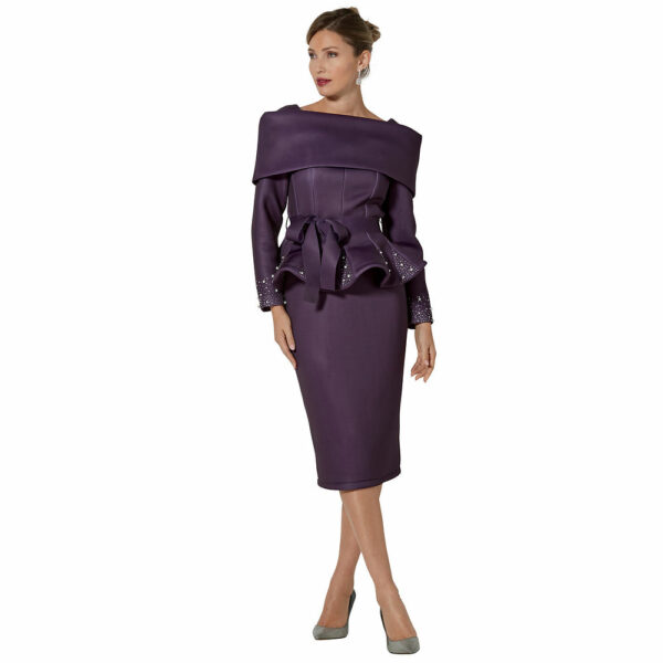 Masseys Embellished Peplum Skirt Suit Purple Suits 22W