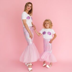 Matching Mermaid Mommy & Me Outfits - Dazzling Tail Costume, Lavender Fishtail Skirt Set, Fantasy Cosplay, Under-The-Sea Birthdays