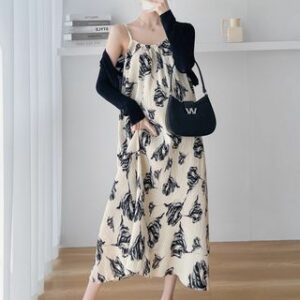 Maternity Plain Cardigan / Spaghetti Strap Floral Midi Smock Dress / Set