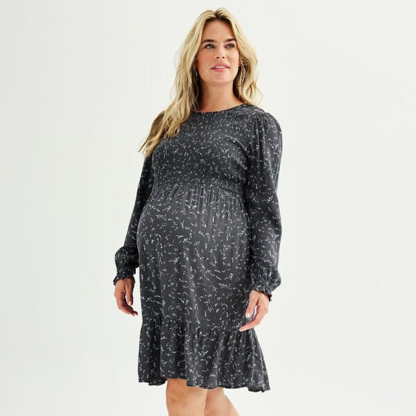 Maternity Sonoma Goods For Life® Smocked Babydoll Dress, Women's, Size: XL-Mat, Grey Gray Ditsy