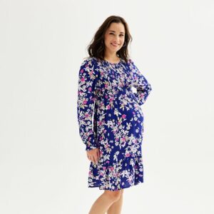 Maternity Sonoma Goods For Life® Smocked Babydoll Dress, Women's, Size: XS-MAT, Blue Purple Floral