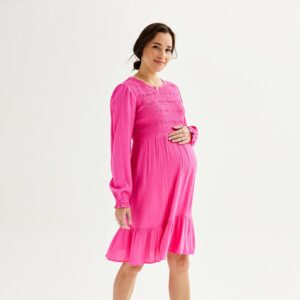 Maternity Sonoma Goods For Life® Smocked Babydoll Dress, Women's, Size: XS-MAT, Pink Theme