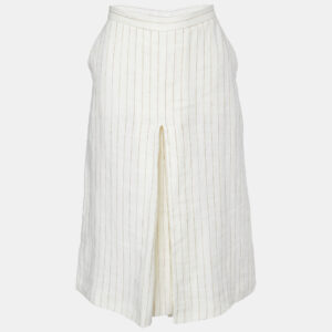 Max Mara Off White Striped Linen Pleated Culottes M