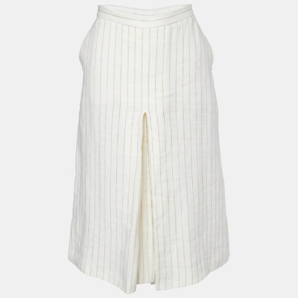 Max Mara Off White Striped Linen Pleated Culottes M