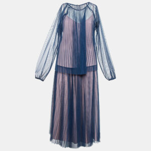 Max & Co. Blue Plisse Tulle Sheer Top and Skirt Set M