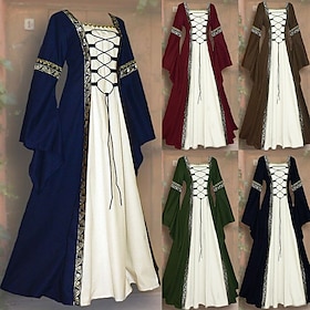 Medieval Renaissance Cocktail Dress Vintage Dress Prom Dress Viking Outlander Plus Size Elven Women's Halloween Party LARP Ren Faire Dress