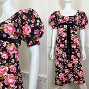 Medium Late 1960's Vintage Floral Babydoll Dress By Quad