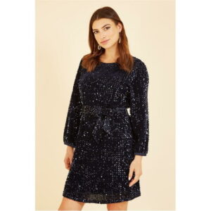 Mela London Navy Sequin Smock Dress - Blue