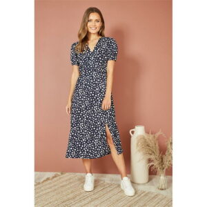 Mela London Navy Spot Midi Tea Dress - Blue