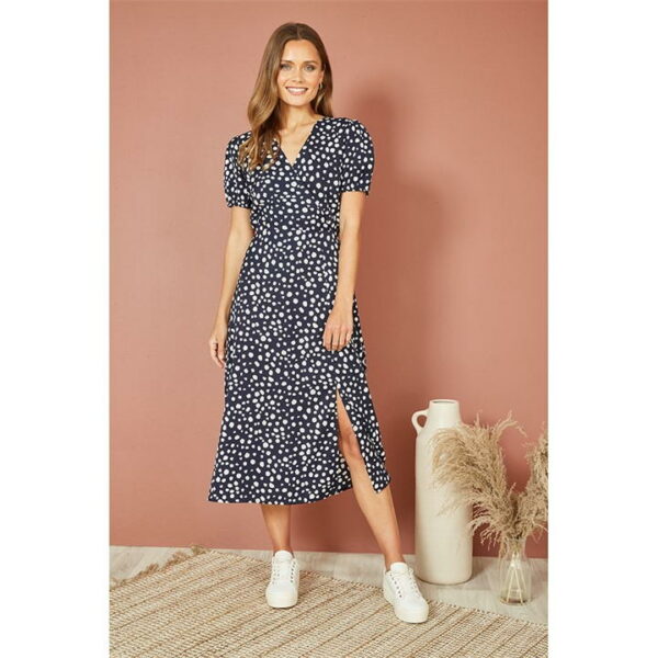 Mela London Navy Spot Midi Tea Dress - Blue