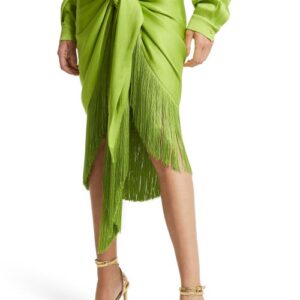 Michael Kors Collection Fringe Charmeuse Sarong Wrap Skirt in Lime at Nordstrom, Size Small