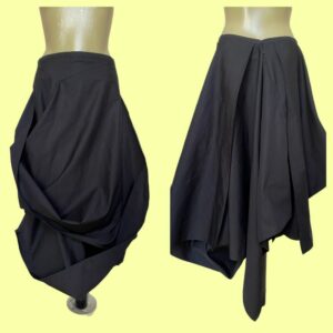 Mid Length Black Cotton Skirt, Casual Asymmetrical Extravagant Summer Bubble Skirt