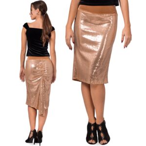 Milonga Fishtail Skirt, Sparkling Gold Paillette Argentine Tango Shiny Sequin Knee Ballroom Dance Bachata Skirt