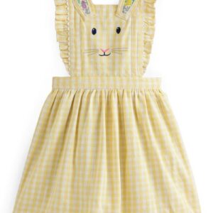 Mini Boden Kids' Bunny Embroidered Gingham Pinafore Dress in Honey /Ivory Stripe Bunny at Nordstrom, Size 7-8Y