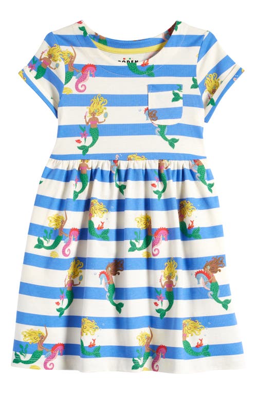 Mini Boden Kids' Print Cotton Jersey Dress in Surf Blue Mermaid Stripe at Nordstrom, Size 6-7Y