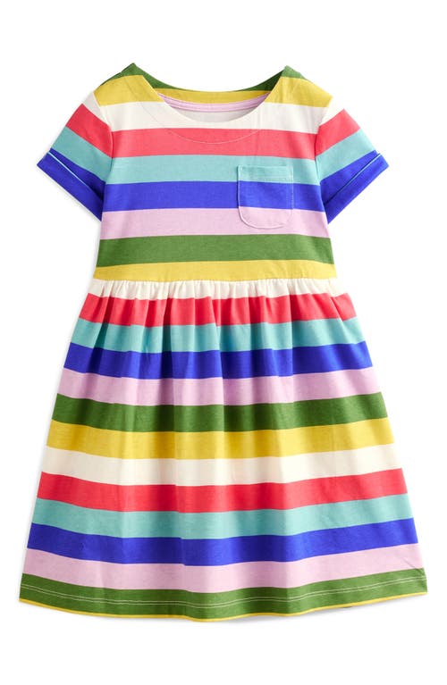 Mini Boden Kids' Stripe Cotton Jersey T-Shirt Dress in Multi Rainbow Stripe at Nordstrom, Size 6-7Y