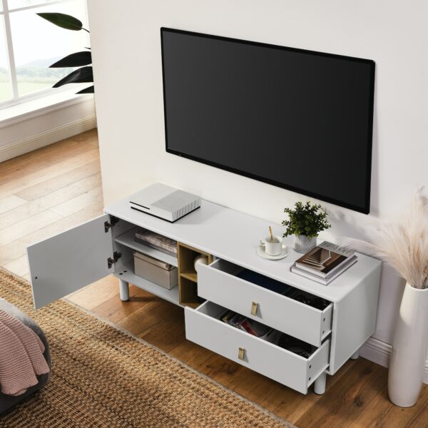 Modern Wood TV Cabinet Cabinet Tea Bar Cabinet Dressing Table with 2 Drawers, Storage Rack and Cabinet for Living Room