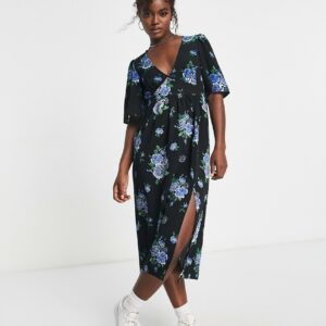 Monki midi tea dress in black floral