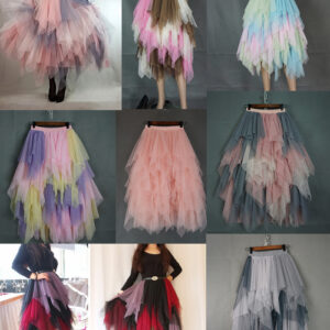 Multi Color Layered Tulle Skirt Women Plus Size Fluffy Tulle Midi Skirt