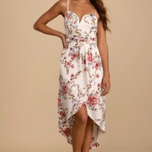 My Favorite Day Ivory Floral Print Tulip Skirt Midi Dress