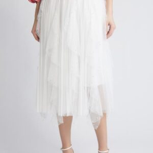 NIKKI LUND Wendy Beaded Tulle Skirt in White at Nordstrom, Size X-Small