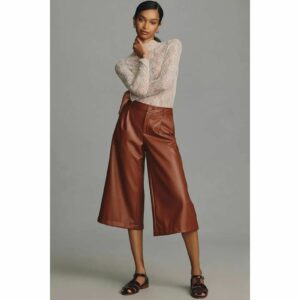 NWT By Anthropologie Faux Leather Culottes $128 Size 8 Brown, Women's