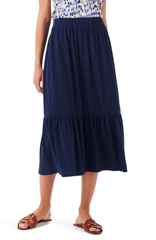 NZT by NIC+ZOE Tiered Cotton Blend A-Line Midi Skirt in Dark Indigo at Nordstrom, Size X-Large