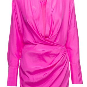 'Naha' Draped Shirt Mini Hot Pink Dress In Silk Woman Gauge81