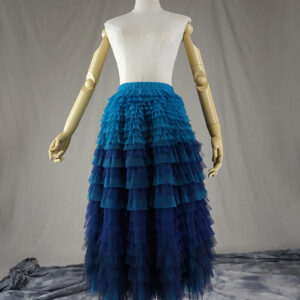 Navy Blue Tiered Tulle Skirt Women Plus Size Layered Tulle Midi Skirt