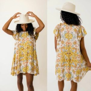 New Free People Yara Printed Mini Tea Combo Dress Size S in Yellow, Women's