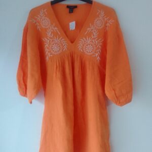 New Look Petitite Textured Embroidered Mini Smock Dress in Orange, Women's (Size XS)