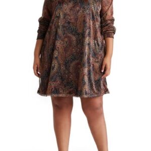 Nina Leonard Smock Neck Printed Dress in Rust Multi at Nordstrom Rack, Size 2X