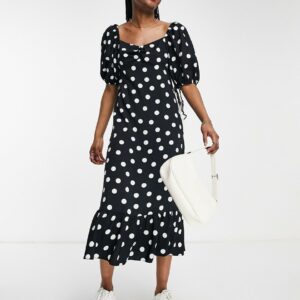 Nobody's Child empire waist tea dress in black polka dot