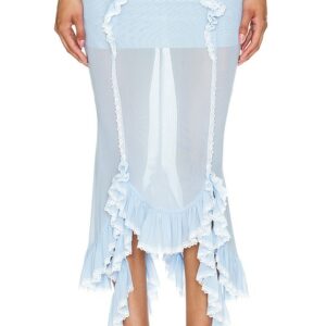 Nodress Lace Trim Ruffled Fishtail Skirt in Blue. - size L (also in M, S, XS)