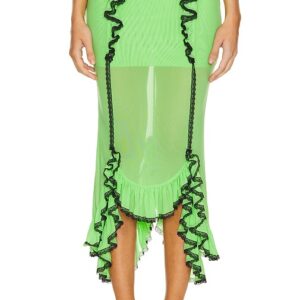 Nodress Lace Trim Ruffled Fishtail Skirt in Green. - size M (also in L, S, XS)