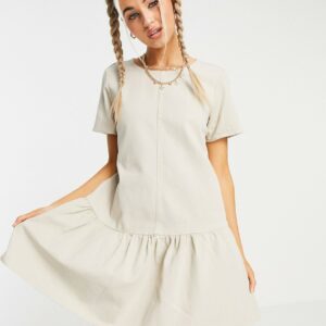 Noisy May denim smock dress with drop hem in off white