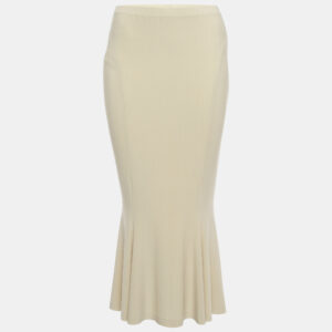 Norma Kamali Beige Stretch knit Fishtail Midcalf Skirt M