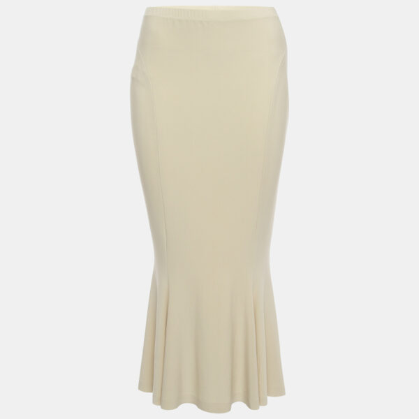 Norma Kamali Beige Stretch knit Fishtail Midcalf Skirt M