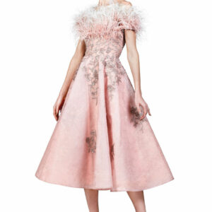 O'Blanc Feathered Embellished Tea Dress