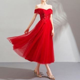 Off-Shoulder A-Line Cocktail Dress