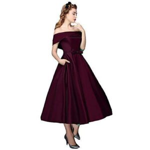 Off The Shoulder Short Tea Length Beaded Prom Homecoming Dress Dark Plum US 14