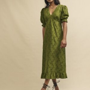 Olive Green Broderie Delilah Midi Tea Dress