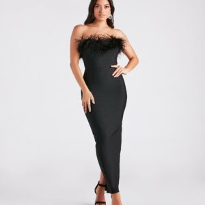 Olivia Formal Marabou Feather Bandage Dress